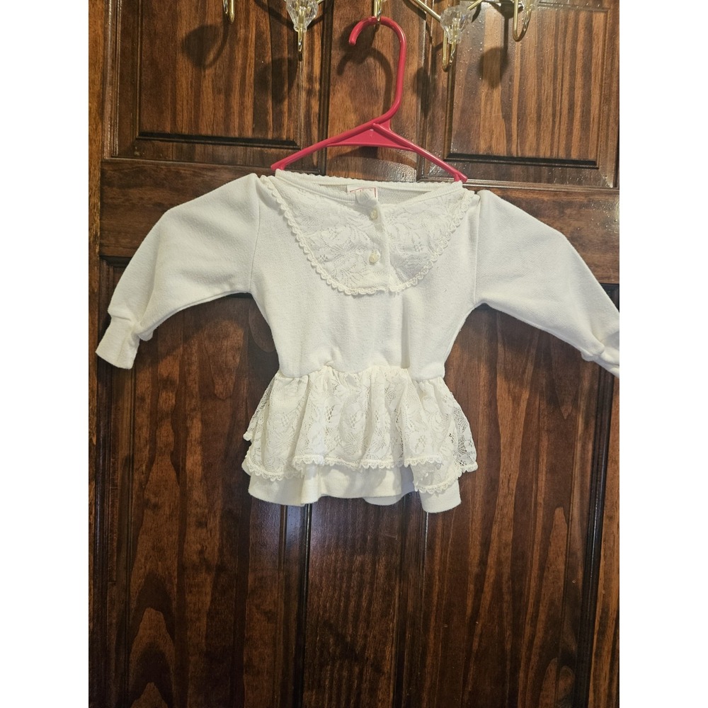Buster Brown Vintage Y2K 12 Month White Lace Long Sleeve Baby Girl Blouse Shirt